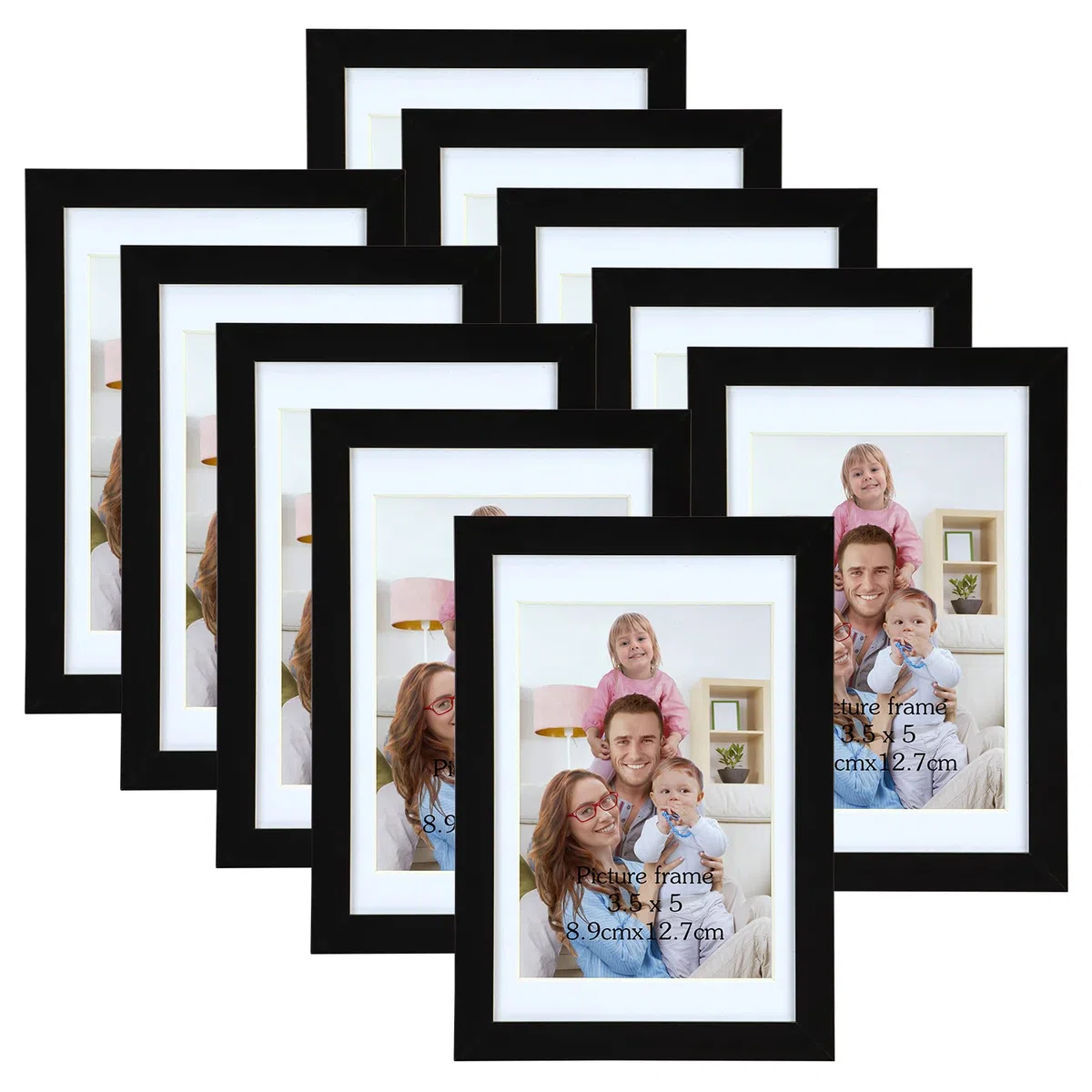 Giftgarden Cornice 9x13 con Passepartout, Cornice 10x15 Senza Passepartout, Portafoto da Tavolo e Parete, Set di 10, Nera