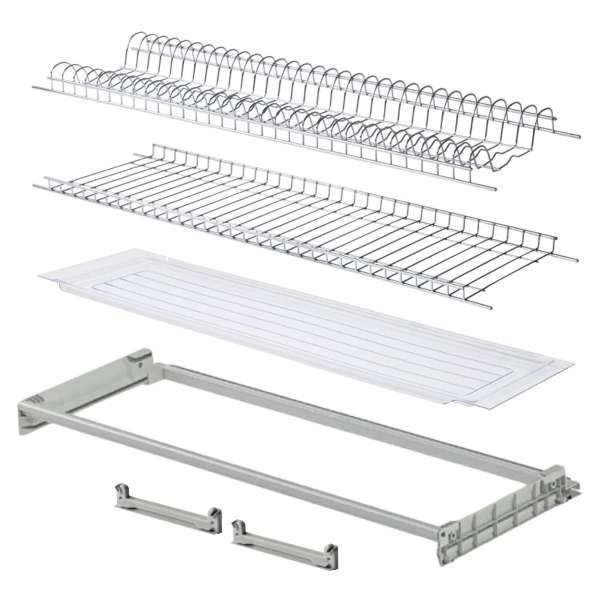 MAKKIORI Kit Scolapiatti con Telaio | Griglia piatti e bicchieri con Vaschetta Raccogligoccie per Pensili Cucina | Acciaio cromato | Kit Telaio con Staffe (86 cm per pensile 90)