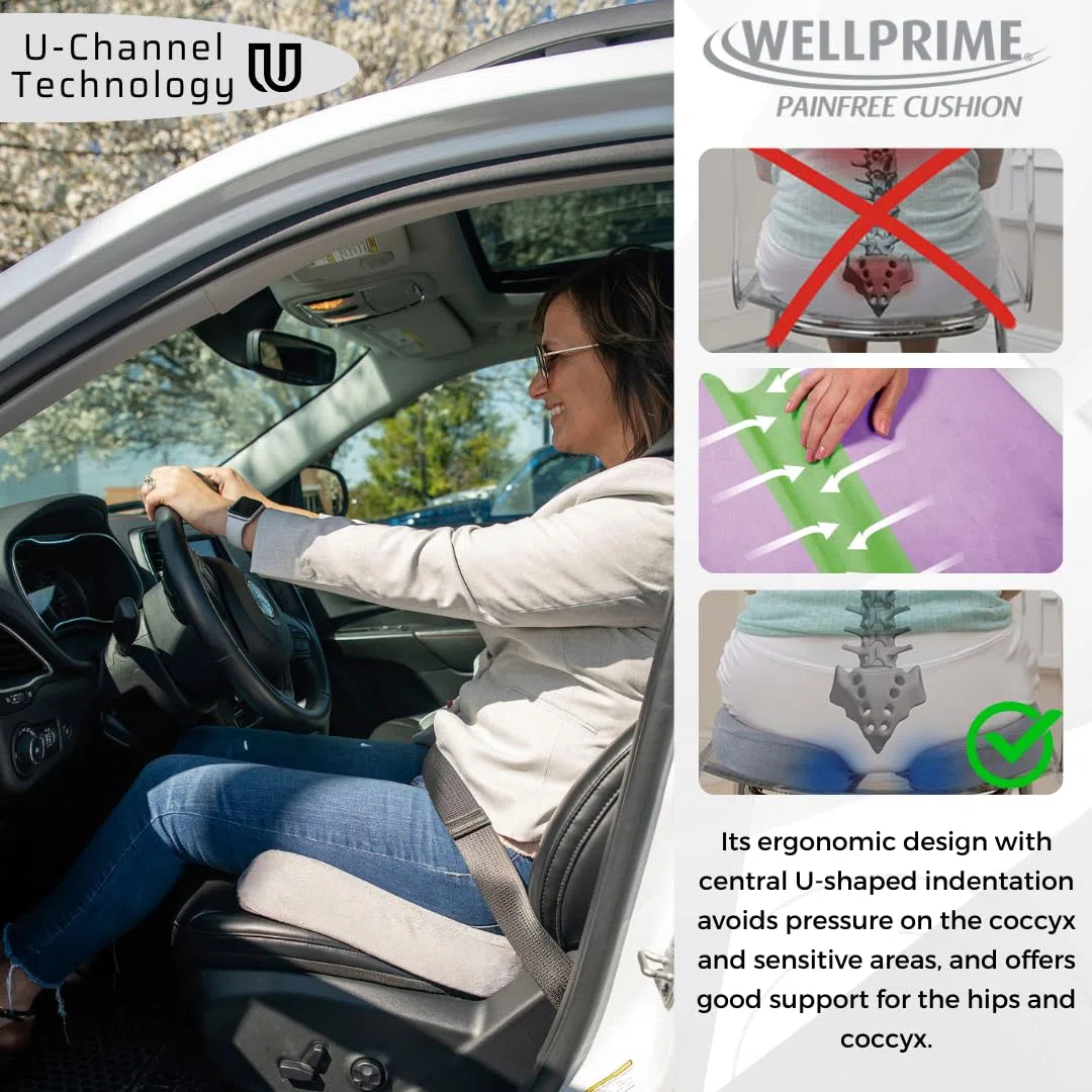 Wellprime Painfree Cushion, Cuscino ortopedico con diversi gradi di durezza, riduce la pressione sul coccige, problemi alla prostata, favorisce la circolazione sanguigna e alleggerisce il coccige