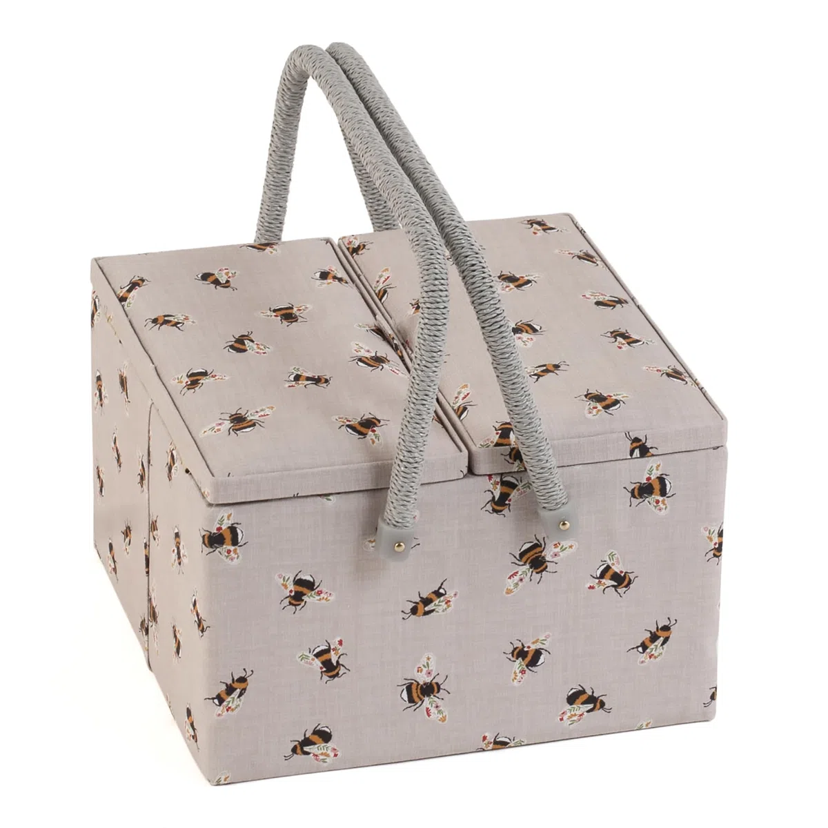 Hobby Gift Scatola Grande per Cucito con Doppio Coperchio e Manico - Cestino Porta Cucito in Cotone con Scomparti per Strumenti e Accessori Creativi - 25 x 25 x 17 cm, Api
