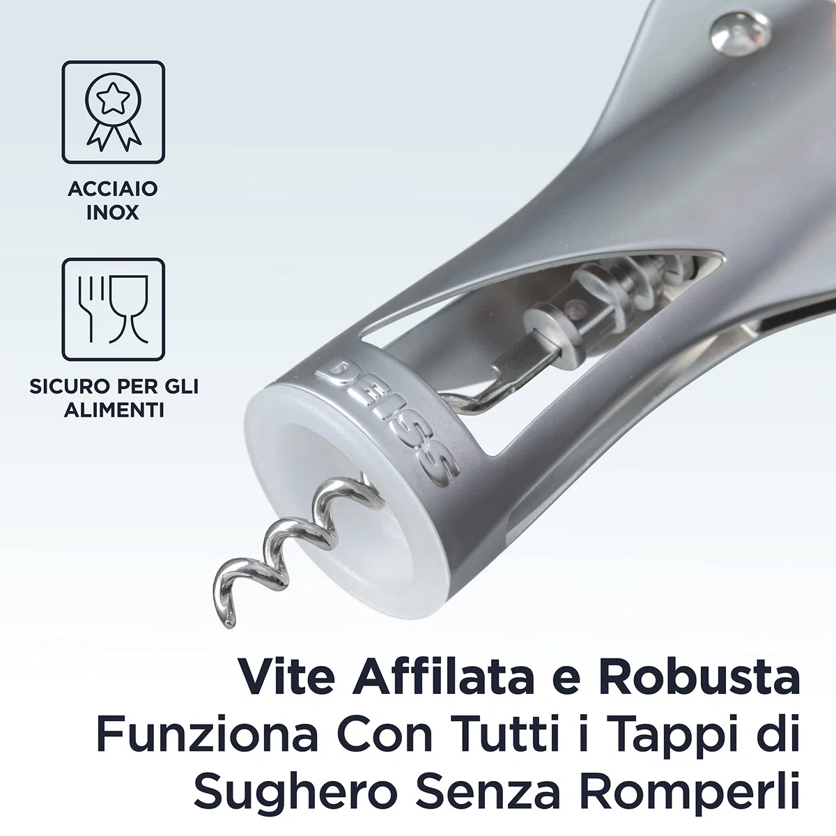 Apribottiglie per vino Deiss Lux, cavatappi ad alta interamente in metallo con apribottiglie per birra incorporato - tappatore ergonomico per vino