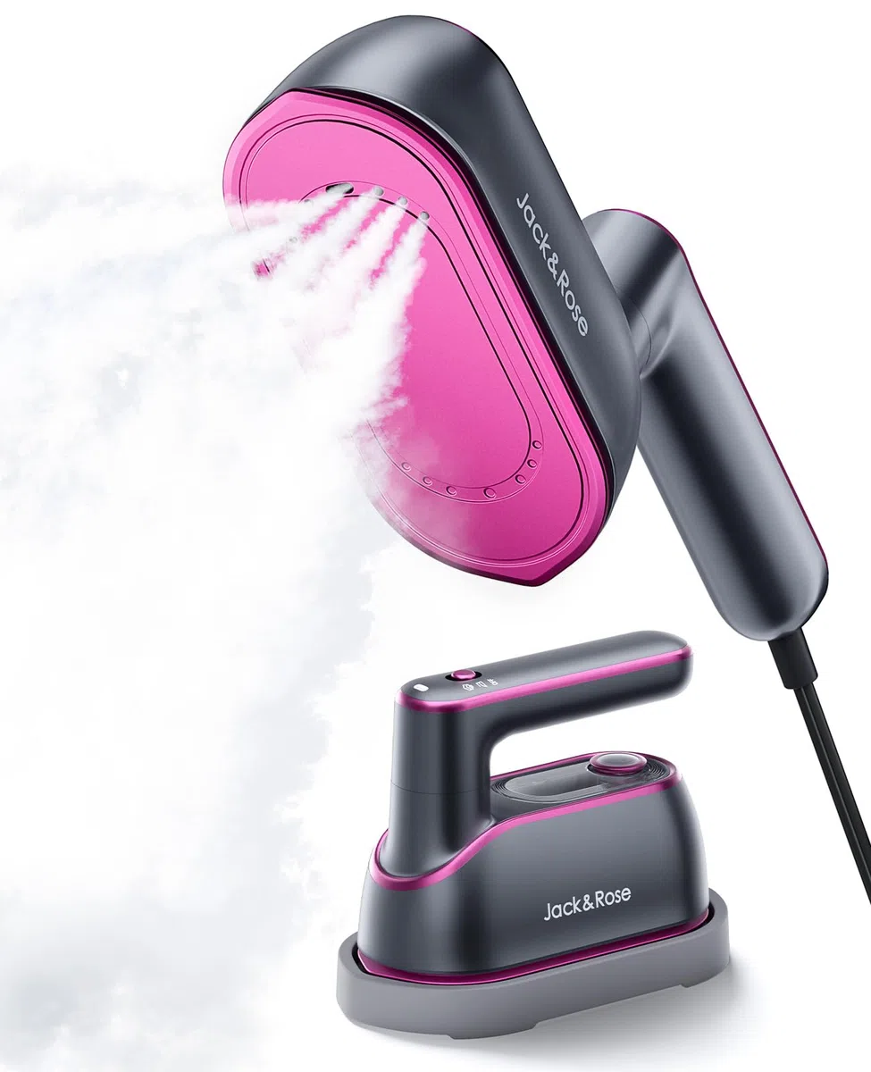 Jack&Rose Ferro da stiro portatile, 1200 W Vaporizzatore portatile e manuale per indumenti, riscaldamento rapido in 8s, stiratore a vapore 2 in 1 da viaggio