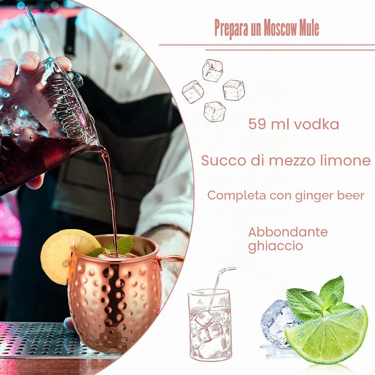 Bicchieri Moscow Mule Rame Mug 550ml Bicchieri per Cocktail Gin Birra Bevande Fredde, Casa, Bar, Feste, San Valentino Giornata della madre Giornata del padre Compleanno Regali Scatola