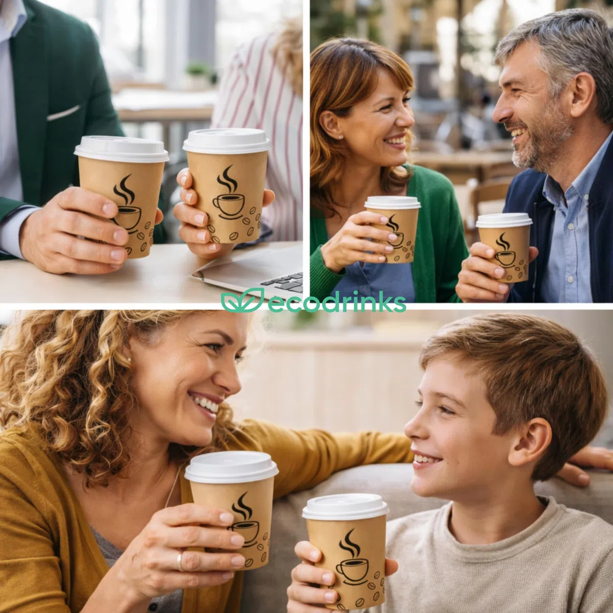 1000 Bicchieri di Carta con Coperchio da 120ml - Rivestimento Interno Impermeabile, Biodegradabile, Look Professionale - Per Bar, Ufficio, Eventi - Colore Avana e Grafica Caffè