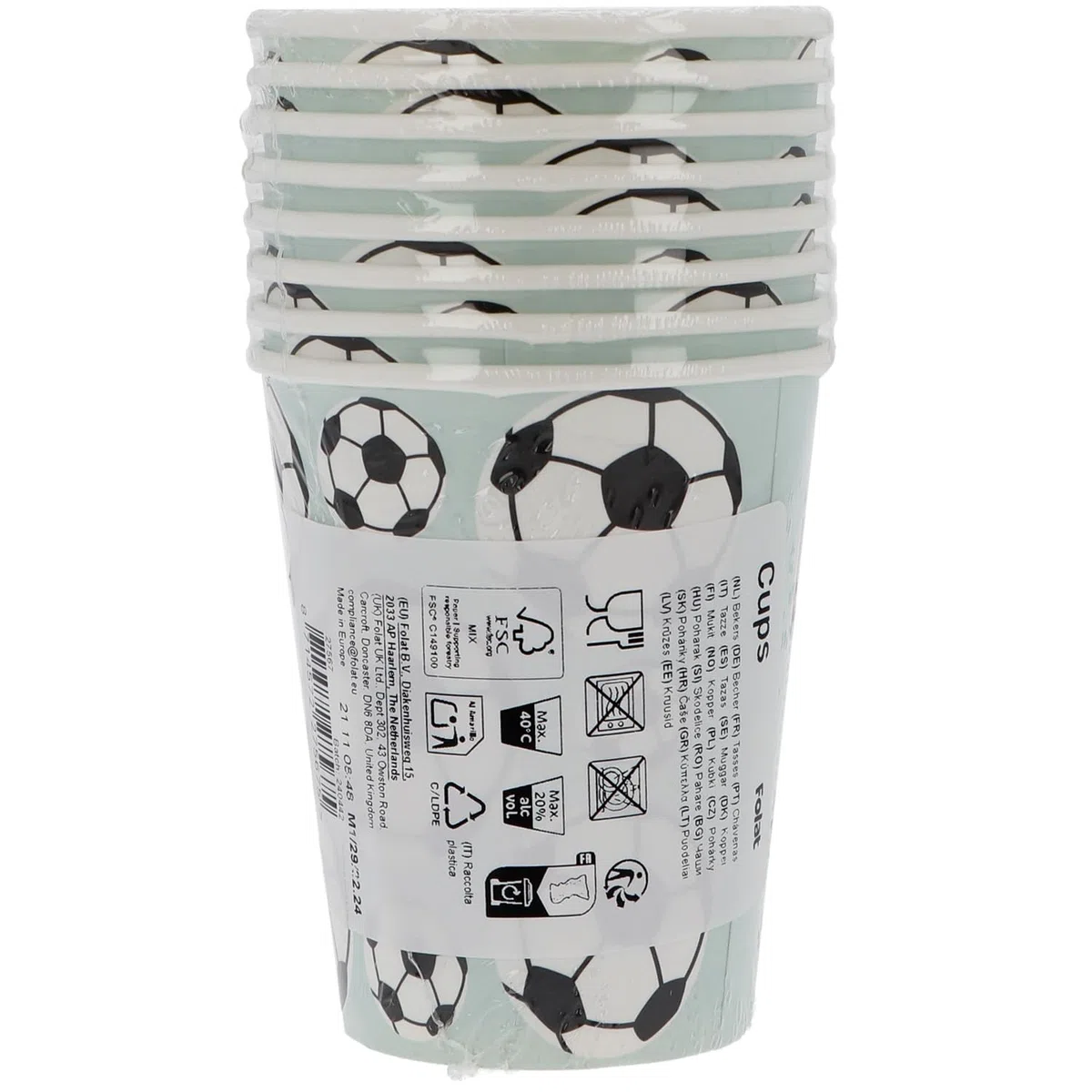Folat 27567 Calcio Blu Verde Biecchieri - Fantastic Football - 250 ml - 8 pezzi - Decorazione da calcio per compleanno per bambini maschi e femmine
