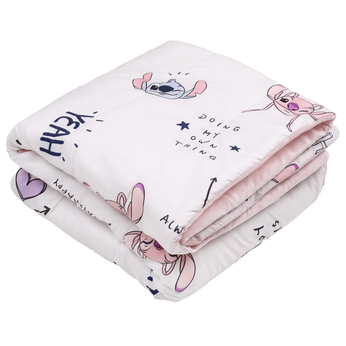 sarcia.eu Disney Stitch e Angel Piumoncino per Bambina, Trapunta di Colore Bianco-Rosa 120x150cm Oeko-Tex