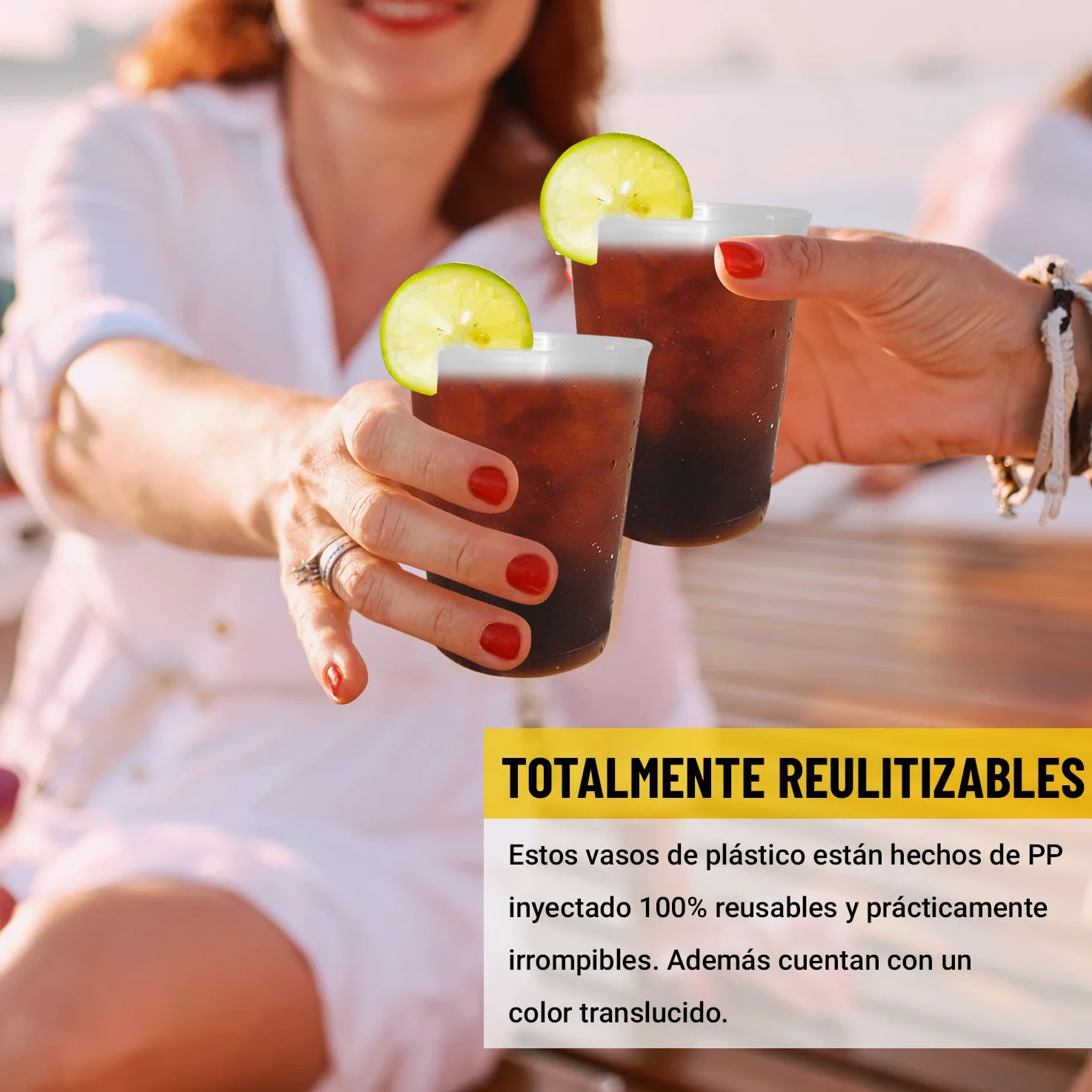 100 bicchieri di sidro riutilizzabili da 500 ml, in plastica dura, infrangibile, per feste, ufficio, campeggio, biologico senza BPA, per acqua, Cocktail, cubetti, gin tonic, birra, 100 pezzi