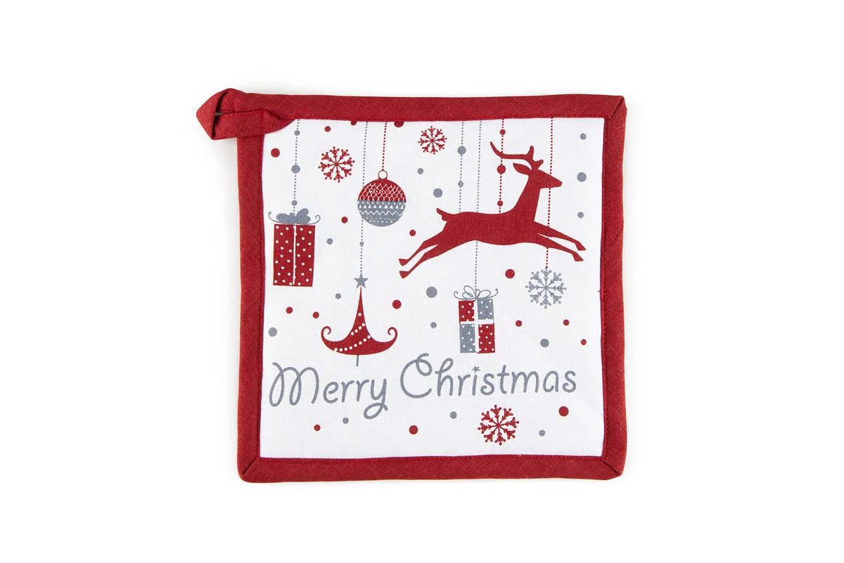 Excelsa Merry Christmas Set Tessile Cucina, Guanto Forno, Presina e Canovaccio, Cotone, Imbottitura Poliestere