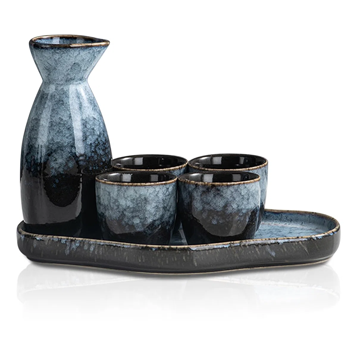 Set di sake giapponesi in ceramica, 6 pezzi. Set tradizionale giapponese sake con 4 bicchieri da sake da 35 ml, 1 pentola per sake da 175 ml, 1 vassoio, smalto invecchiato al forno, in porcellana, per