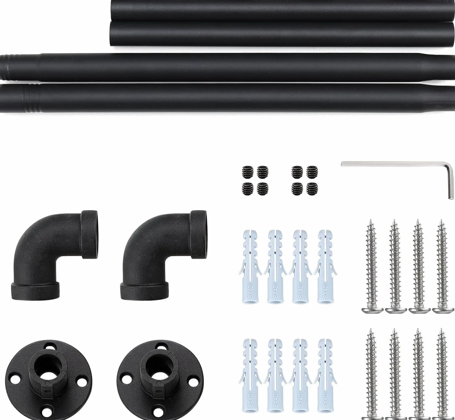 Barra Appendiabiti da Parete, 120cm Appendiabiti per Tubo Industriale in Acciaio inossidabile Asta Appendiabiti da Parete Rustico Vintage in Stile/Nero Opaco
