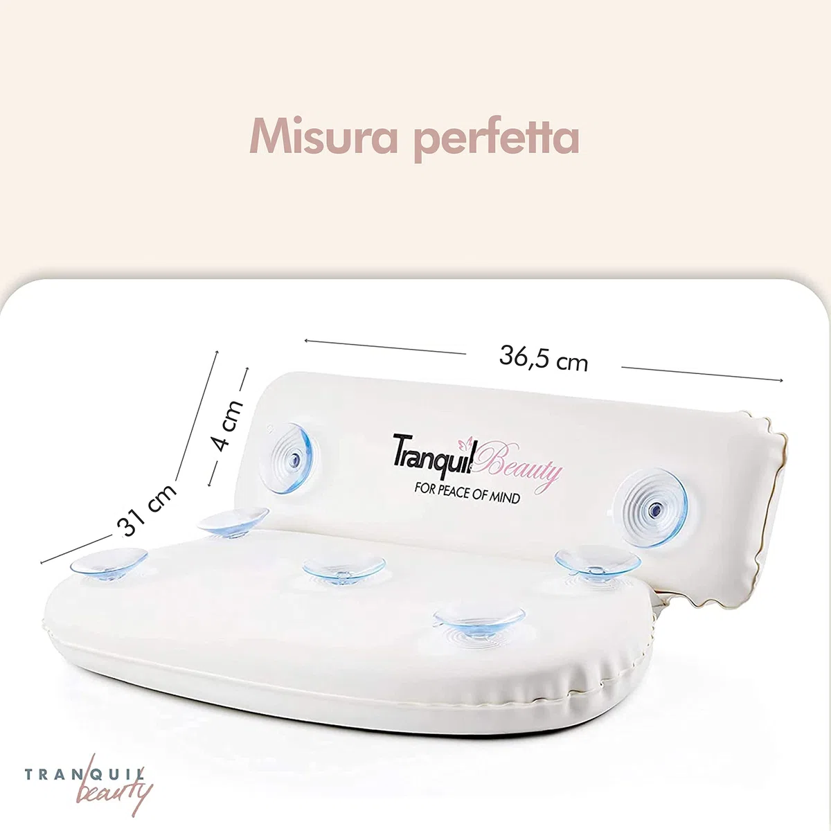 TranquilBeauty Migliori Cuscino Per Vasca da Bagno Per La Testa E Il Collo Con 7 Tazze Di Aspirazione - Cuscino Di Lusso Per Il Sostegno Posteriore Completo (Bianco, 1 Unità (Confezione da 1))