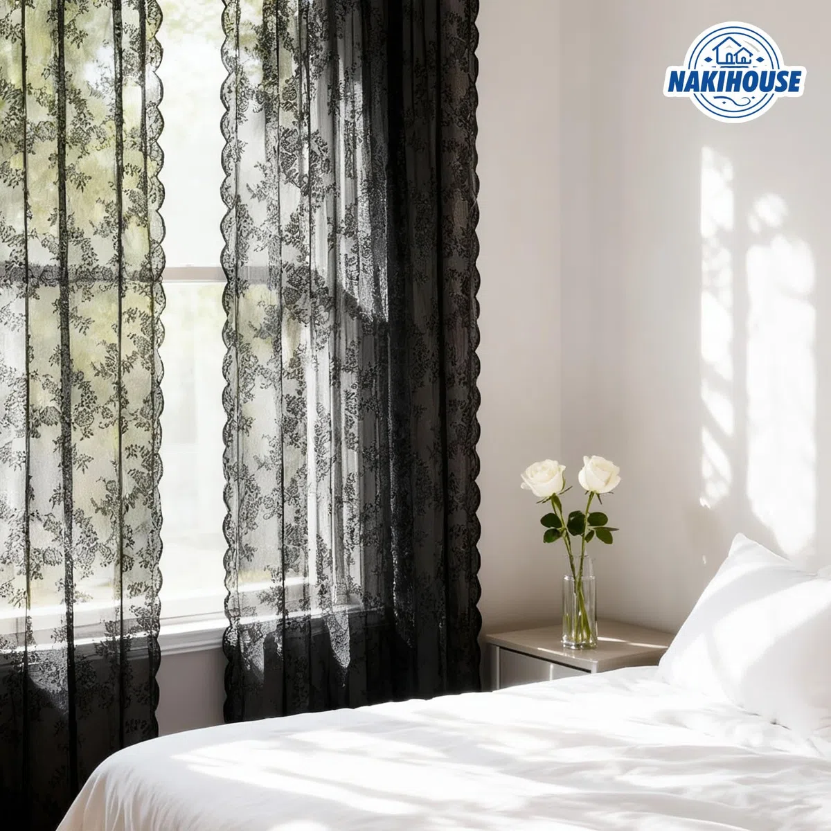 Tenda in Voile di Pizzo, 2 Pannelli Tende a Rete per Finestre 244 cm Drop, Eleganti Tende Trasparenti a Passanti, Filtraggio Luce Voile Neri per Camera da Letto Soggiorno, Tende per Finestre