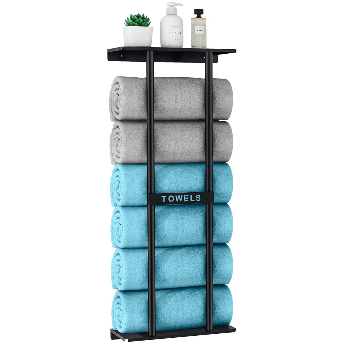 STWWO Mensole Portasciugamani da Bagno Porta Asciugamani da parete Nero 76cm Porta Salviette Grandi Asciugamani Organizer Portasciugamani Verticale con ripiano per Bagno Cucina Toilette