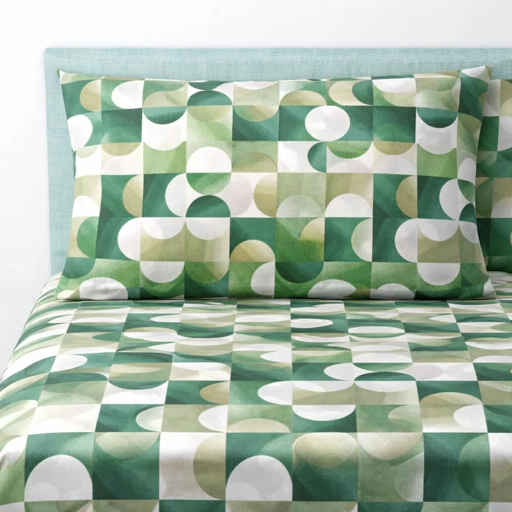 Set Lenzuola Matrimoniale in 100% Puro Cotone, Completo letto, Lenzuola sotto con angoli, Sopra e Federe Cuscini, Morbidezza e Comfort Naturale (M174 - Verde, Matrimoniale)