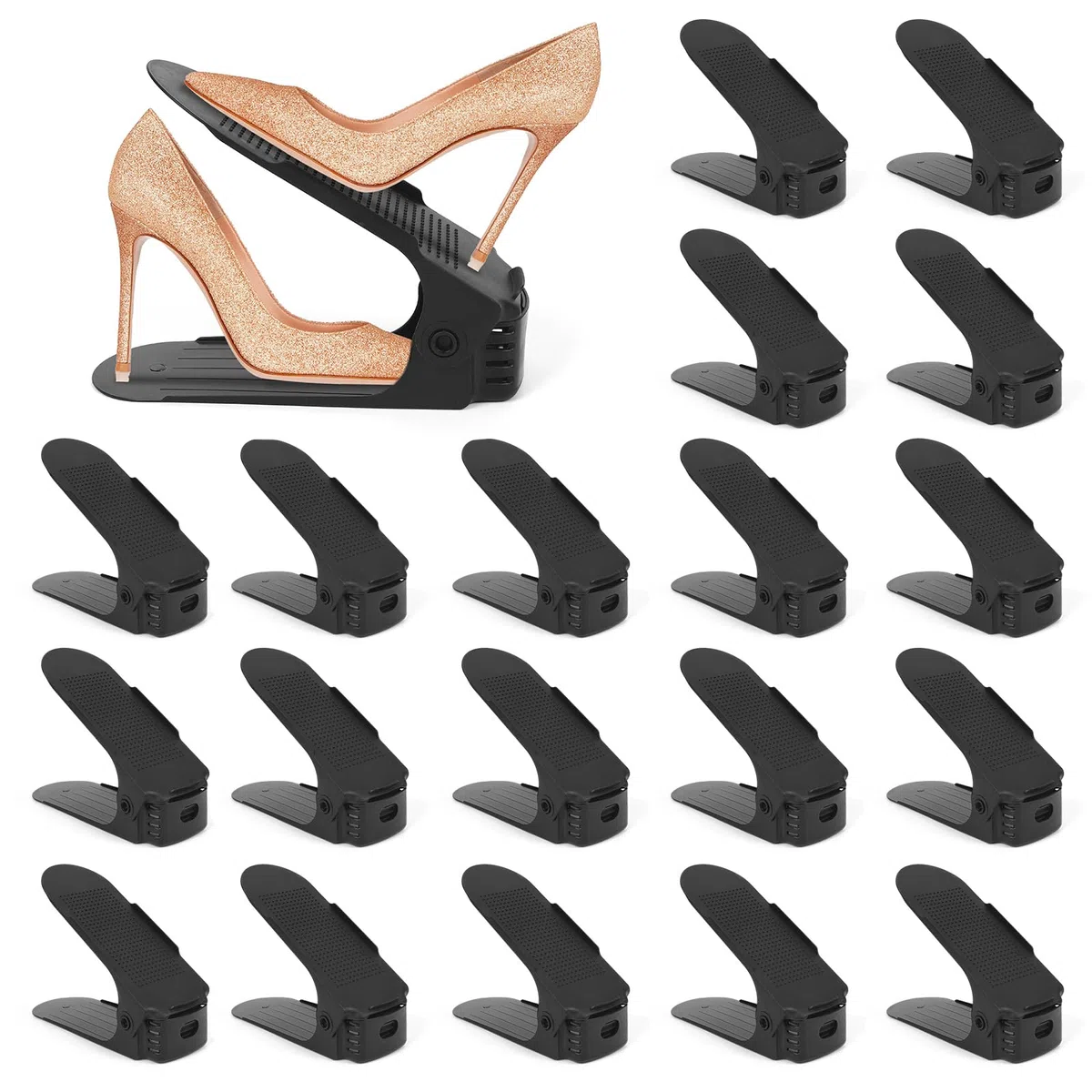 Portascarpe Salvaspazio, 20 Pezzi Porta Scarpe, Organizer Scarpe, Salvaspazio Regolabili da Scarpiera, Antiscivolo Portascarpe Regolaili in Plastica Durevole (Nero)
