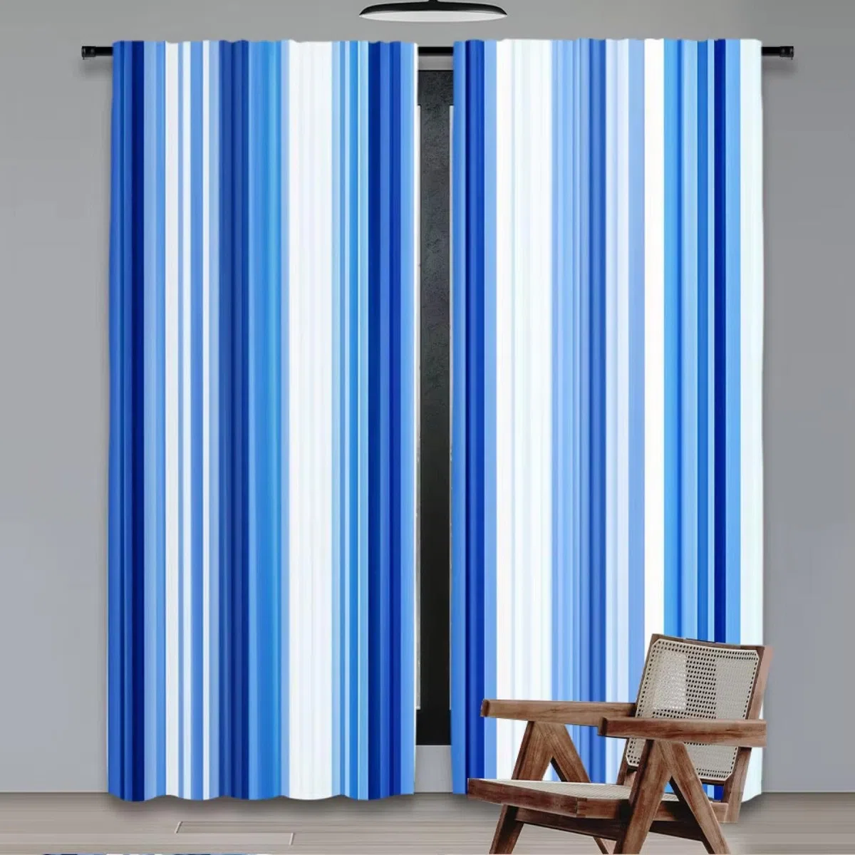 2 tende a righe blu e bianche, design retrò con sfumature astratte, adatte per camera da letto, bagno, soggiorno WxH/2x70x140cm