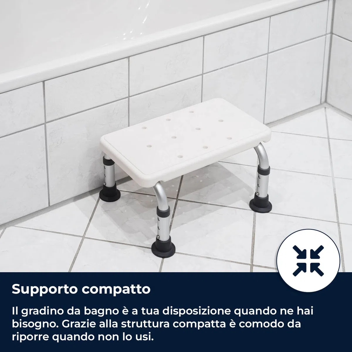 Gradino regolabile in altezza per vasca da bagno e doccia, piccolo gradino antiscivolo, bianco, per anziani