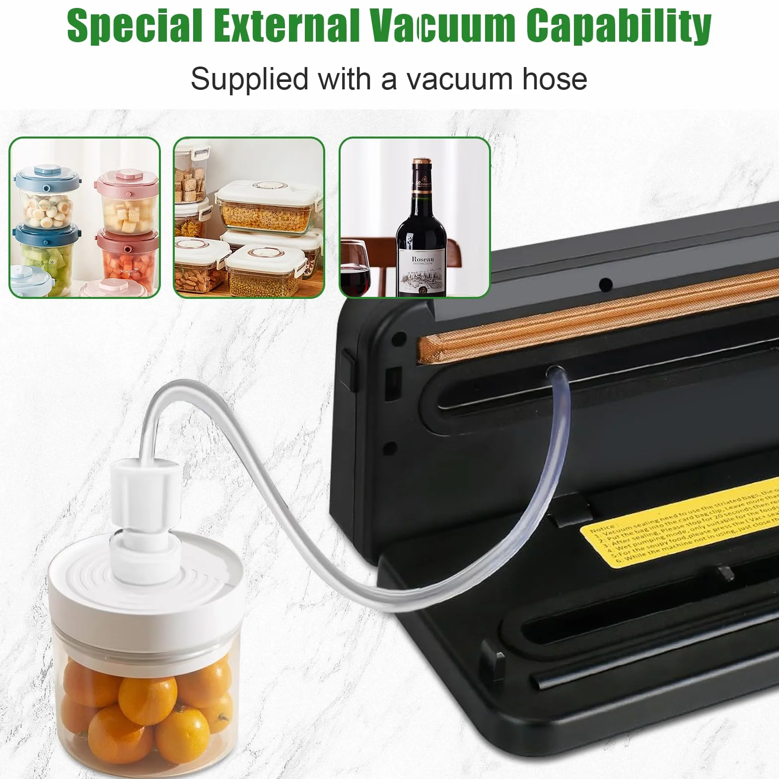 6 in 1 Macchina Sottovuoto per Alimenti, Automatica Sigillatrice Macchina Sottovuoto Alimenti Secchi che Umidi, Vacuum Sealer con 20 Sachetti Sottovuoto e Tubo Sottovuoto