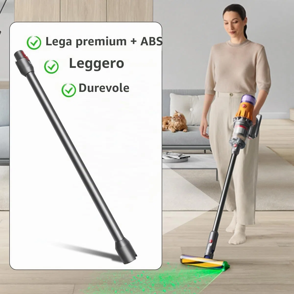 Tubo Prolunga di Ricambio per Dyson V12 Detect Slim Aspirapolvere, Tubo Telescopica Asta Rigida 74cm - nero