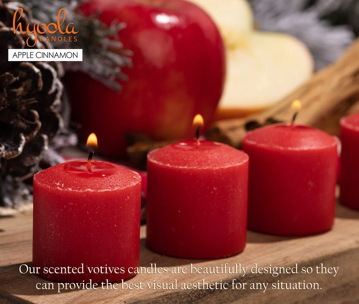 Hyoola Candele Profumate Votive - Candele Profumate Piccole Mela e Cannella - Durata Candela Votiva 12 ore - Set Candele Profumate da 9 - Made in EU