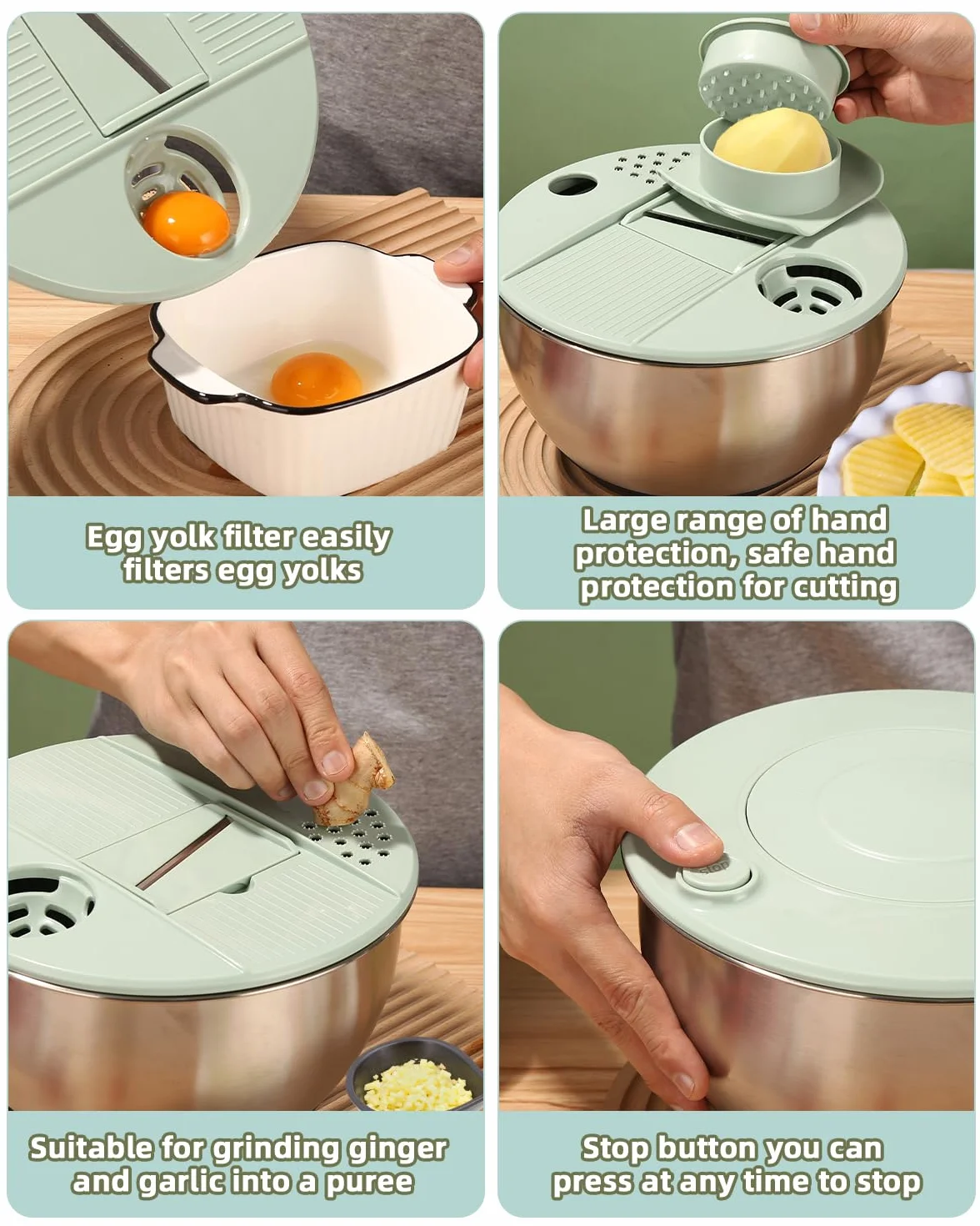 5 l, centrifuga per insalata con coperchio con 6 taglierine e 1 tagliere, centrifuga per insalata, in acciaio inox, utilizzata per pulire insalate, verdure, frutta, asciugare e tagliare