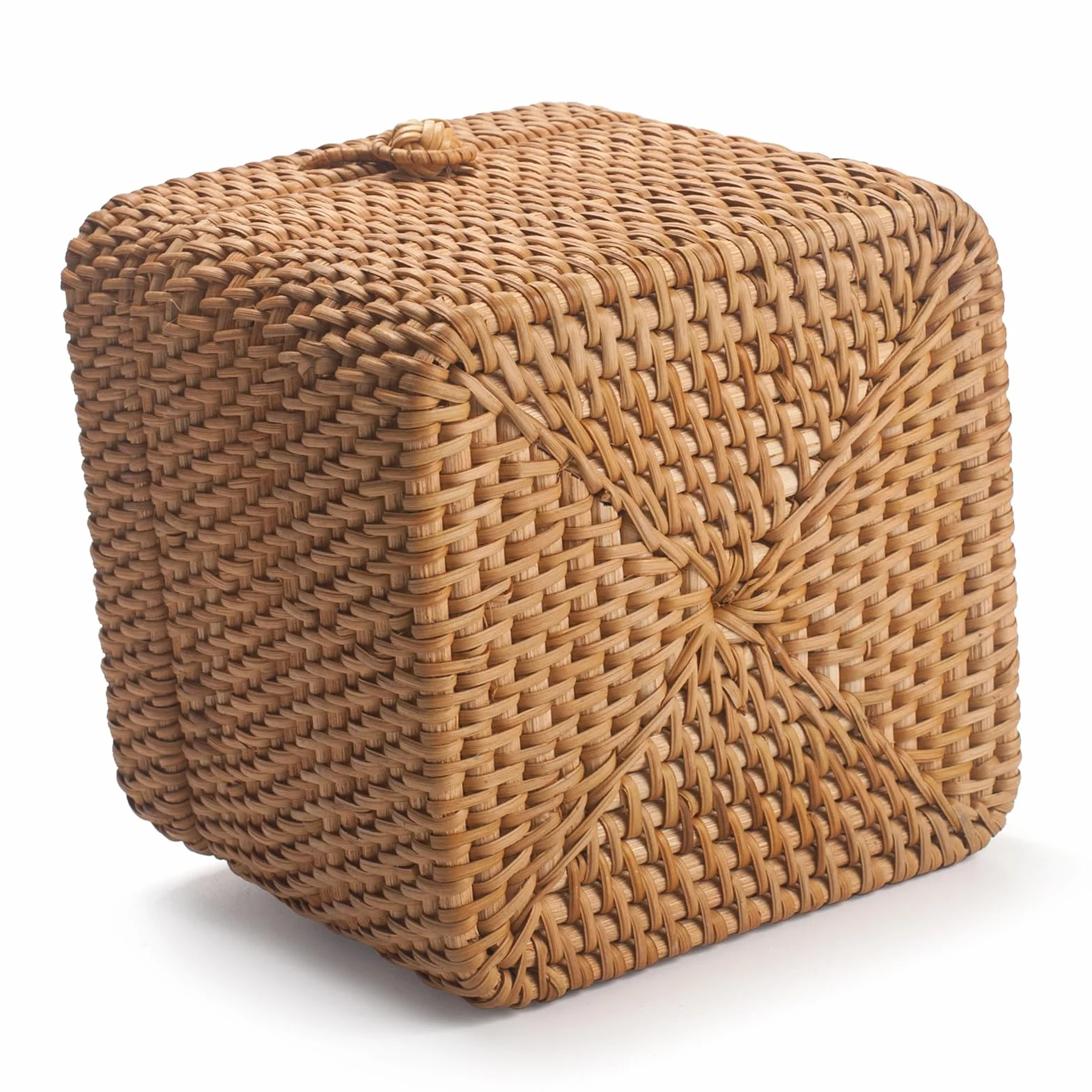 Scatola per fazzoletti in Rattan Quadrato con Coperchio, Scatola per Salviette in Vimini, Scatola da Fazzoletti Intrecciato Decorativa per Bagno, Soggiorno, Cucina, Camera da Letto (Naturale)