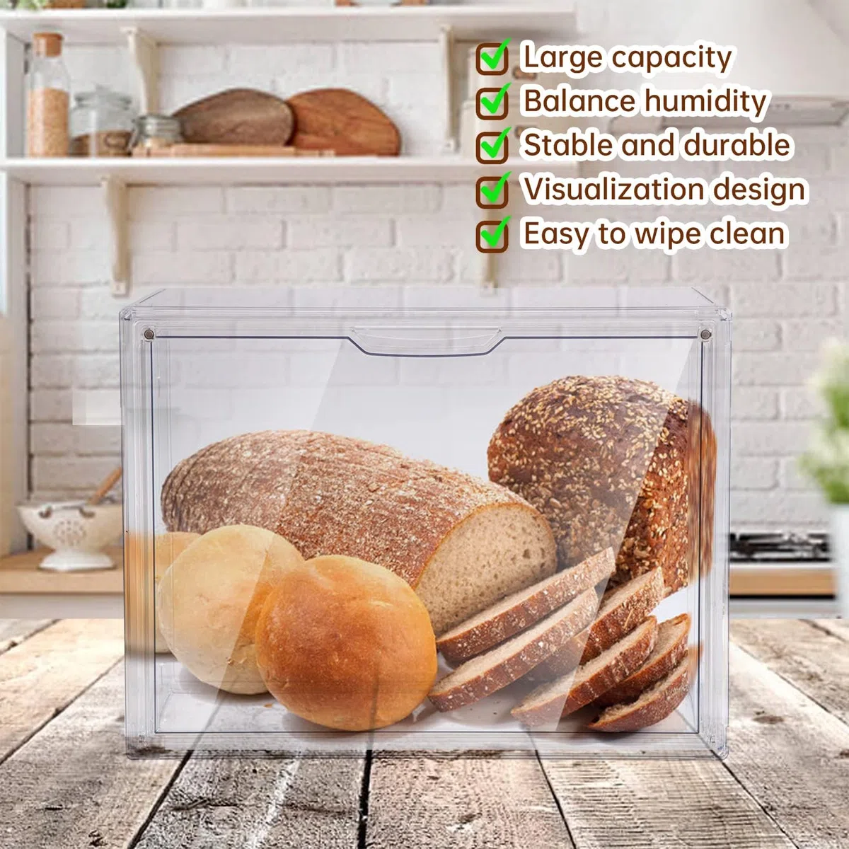 Porta Pane da Cucina Portapane Trasparente con Partizione 50-Carta Forno 8-Etichette Porta Brioches da Bar Vetrinetta Espositiva Porta Fette Biscottate (wu-mbh-transparent-h)