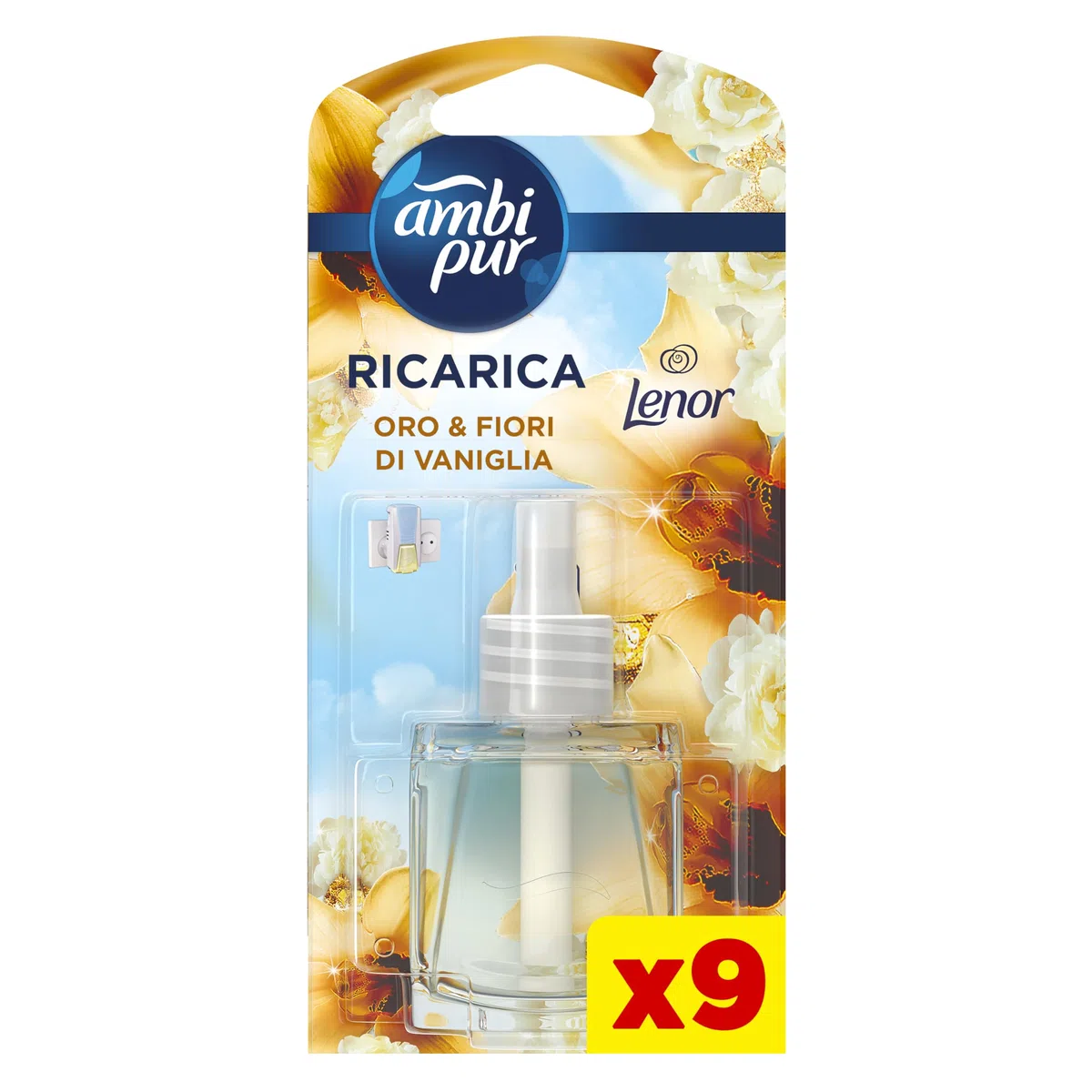Ambi Pur Oro E Fiori Di Vaniglia Ricarica Diffusore Elettrico Per Ambienti 9x20ml, Per Rimuovere Gli Odori