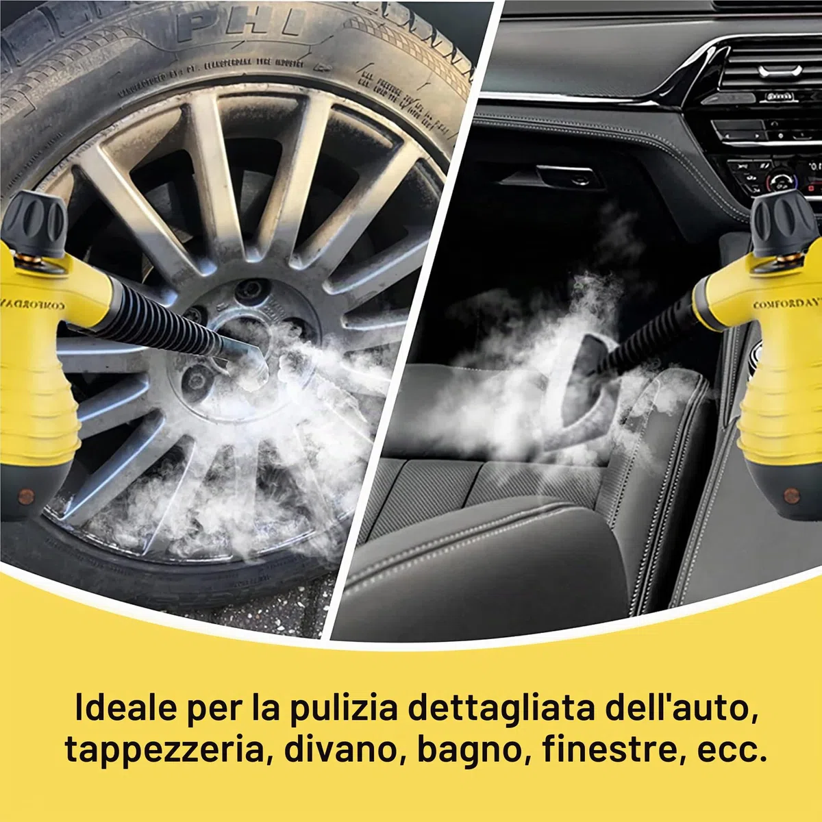 Comforday Pistola a Vapore in Alluminio 9 Accessori per Rimuovere le Macchi da Pavimena, Moquette, Tende, Seggiolini Auto, Cucina, Cimici, Bagni e Altro