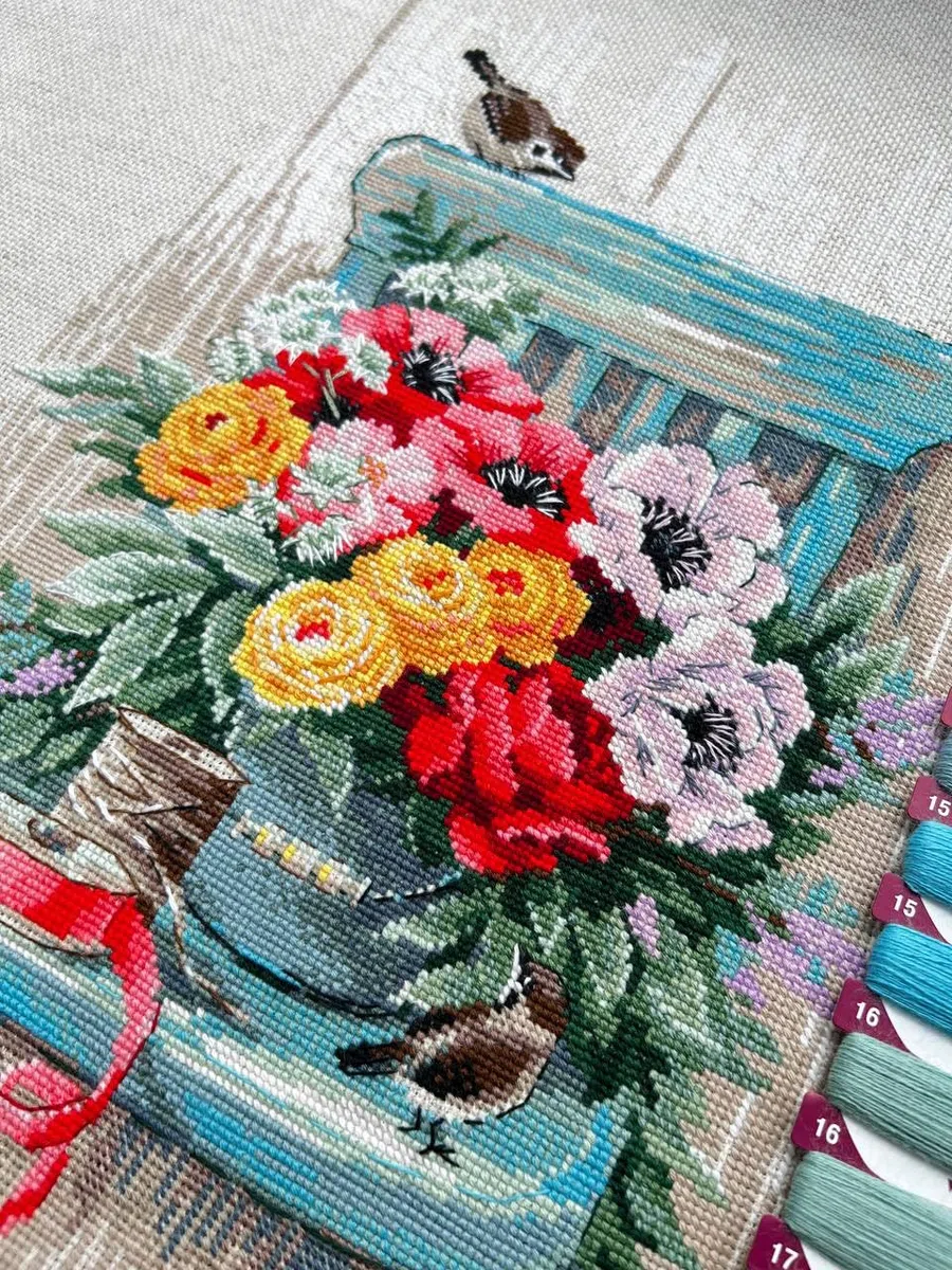 RIOLIS - Fiori da giardino 2299, Punto croce 30x40cm, Punto croce kit da ricamare, Disegni da ricamare, Embroidery kit, Kit ricamo punto croce
