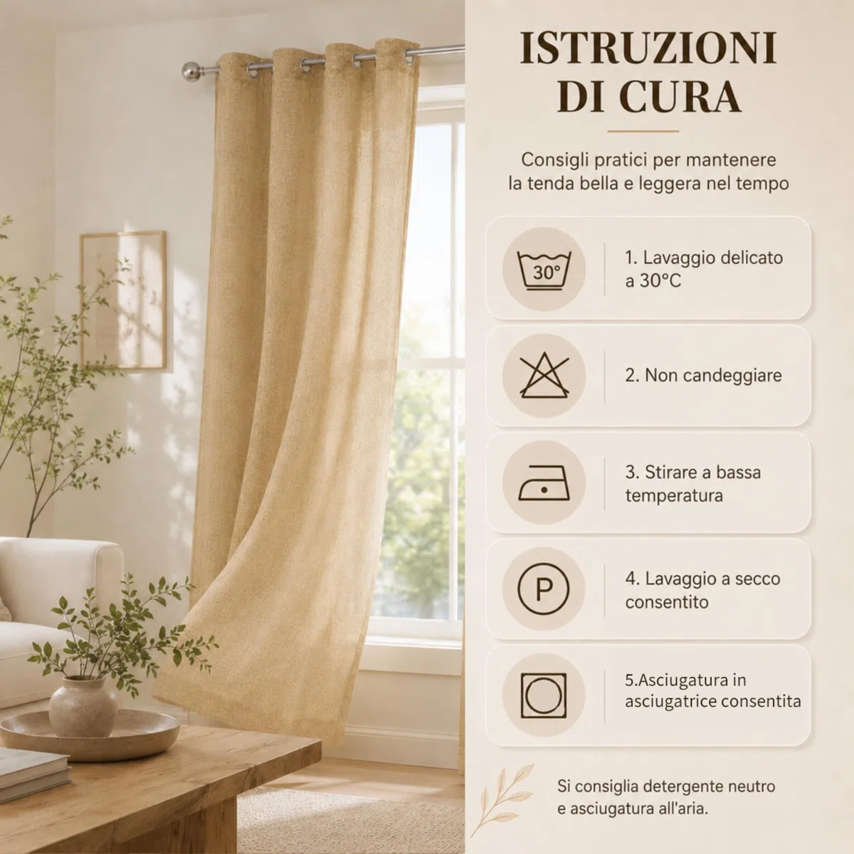 VKZ Tende Semitrasparenti Effetto Lino con Occhielli, Set da 2 Pannelli, Tende per Interni Soggiorno Camera da Letto Cucina, 140 x 290 cm,Beige