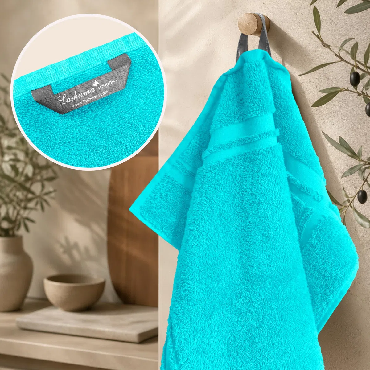Lashuma London, set di 4 strofinacci cucina cotone colorati – strofinaccio 100% cotone, Turchese laguna, 50 x 50 cm