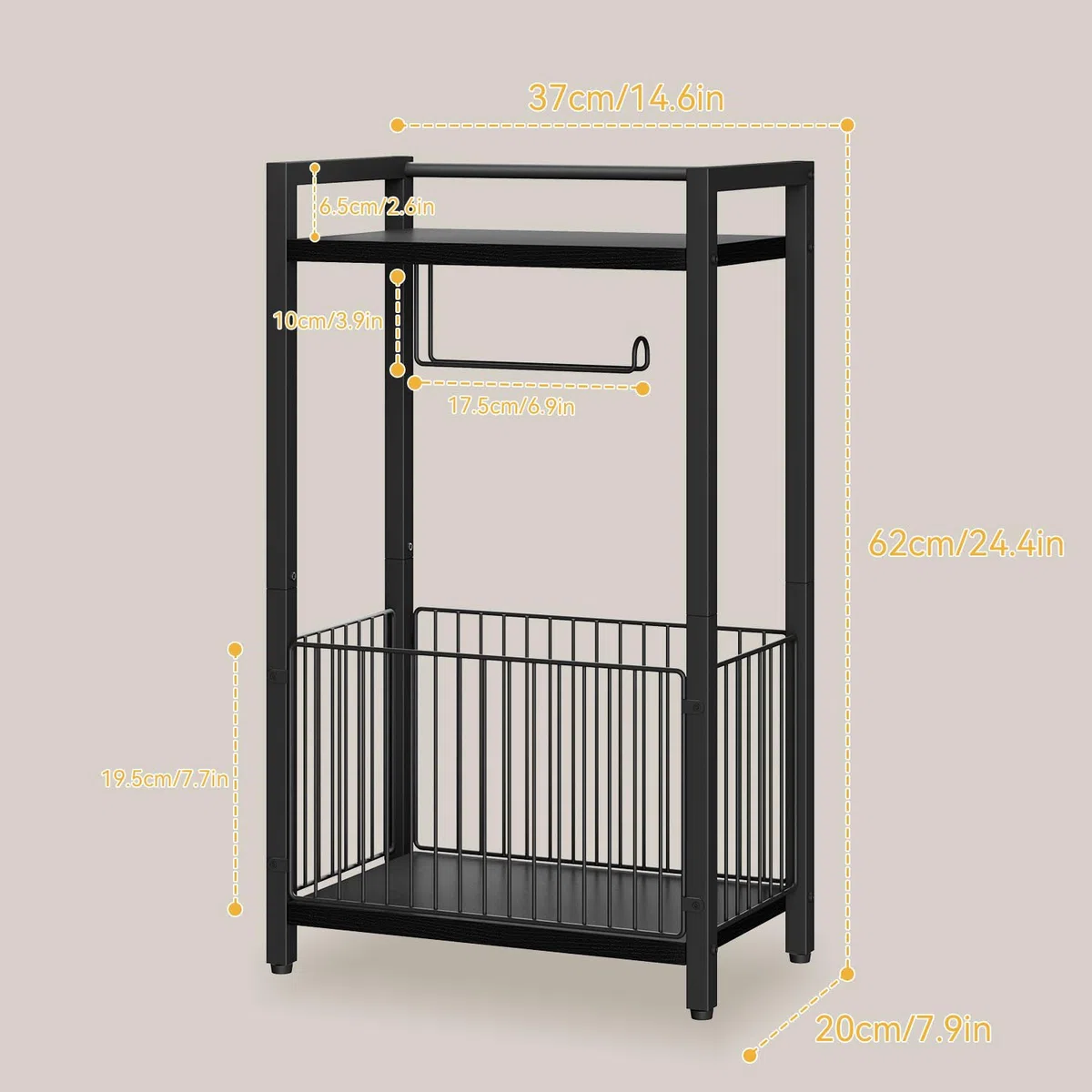 IBUYKE Portarotolo da bagno autoportante con ripiano portaoggetti, porta carta igienica con spazio extra per rotoli, riviste, salviettine umidificate Nero TLJ020B
