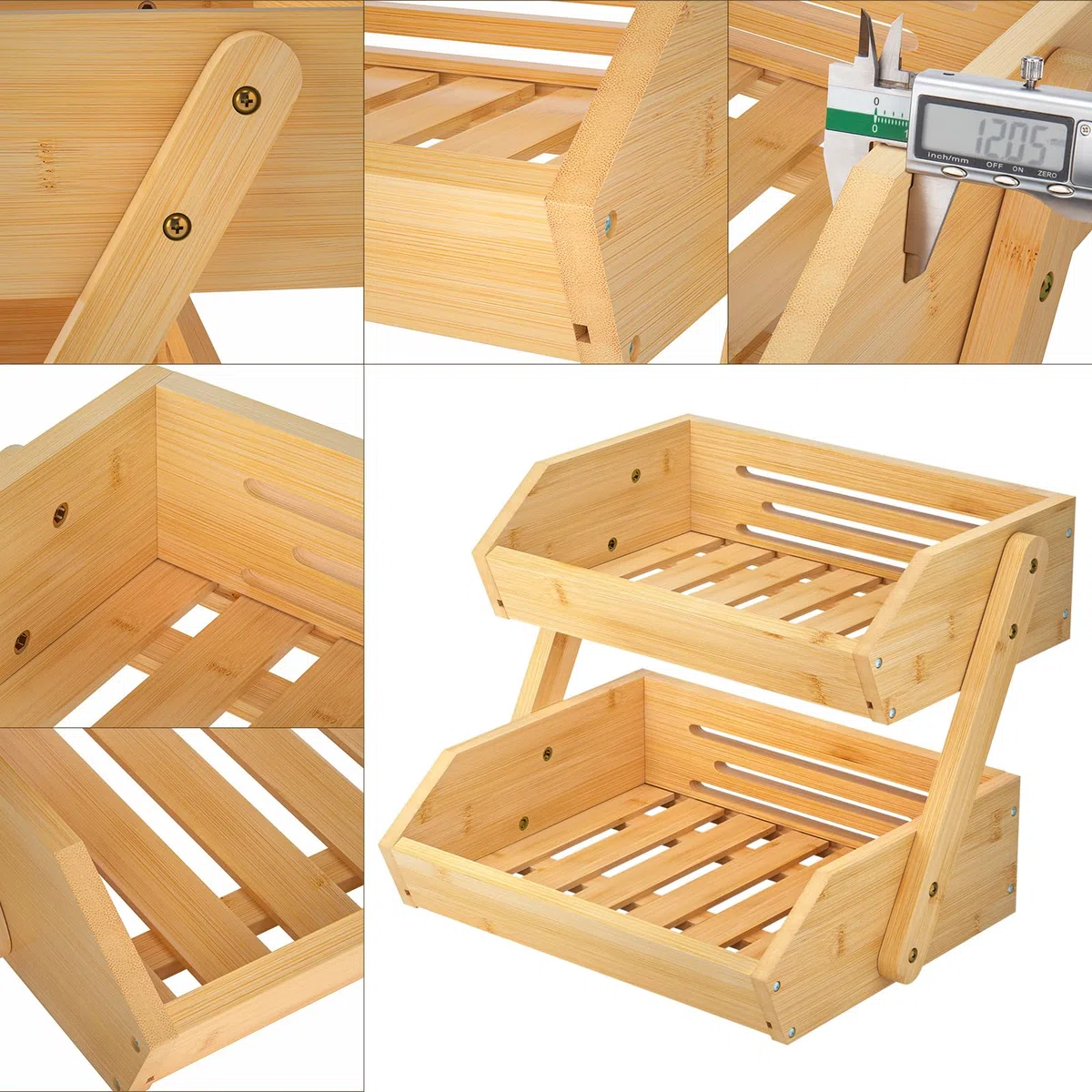 G.a HOMEFAVOR CALM COZY Supporto per Cesto di Frutta in bambù a 2 Livelli, Supporto per Verdure e Pane per ripiano della Cucina
