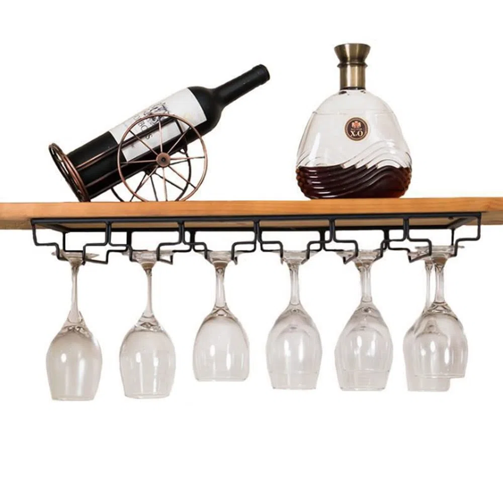 Supporto per bicchiere da vino in metallo con 6 binari, portabicchieri sospeso per cucina da bar (nero)