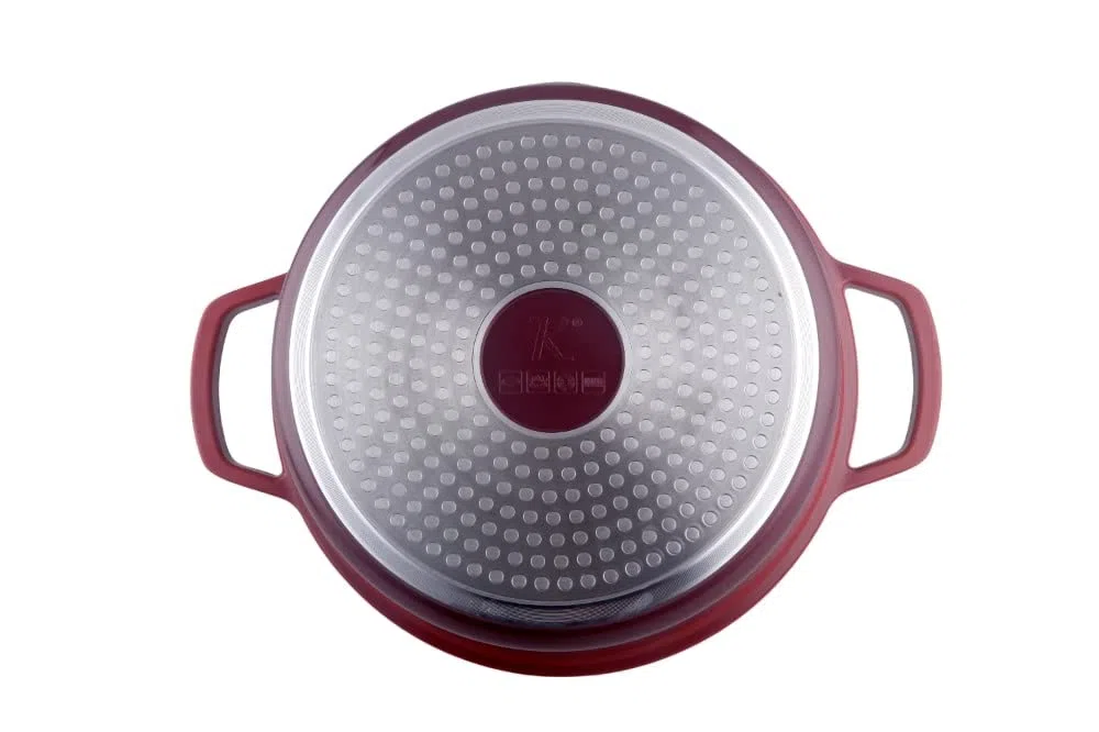 Kamberg 0008186 Cocotte, Diametro 16 cm Rotonda Rosso Fiamma, Fusione di Alluminio, Rivestimento Effetto Pietra, Compatibile con Tutti i Piani Cottura, Incluso Quello a Induzione, Senza PFOA
