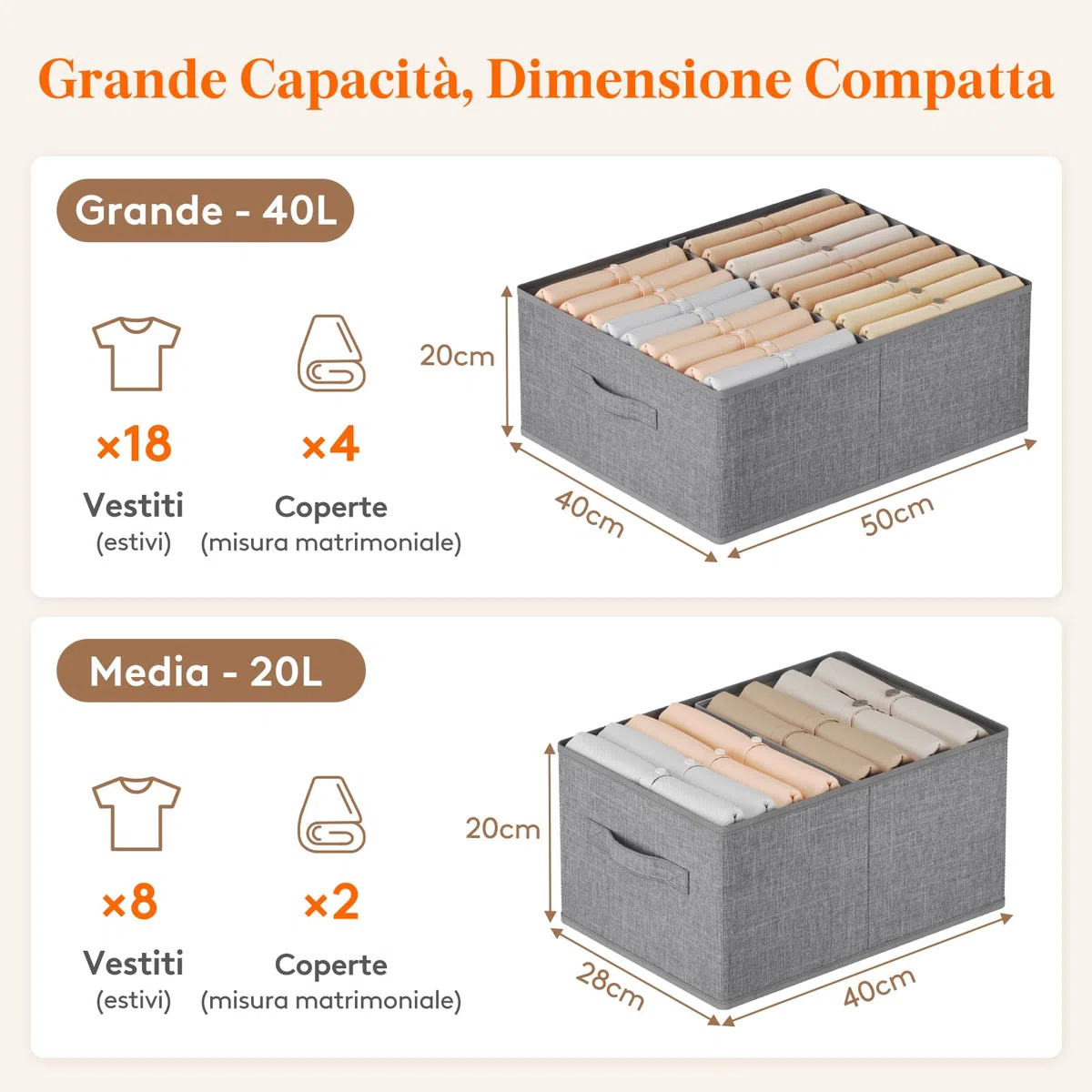 Lifewit Organizer Armadio, Cassetti per Armadio Interno Pieghevoli, Contenitori per Armadio Salvaspazio con Divisorio Rimovibile, Scatole per Armadio Rigide, 40L (50 x 40 x 20 cm), Set di 4