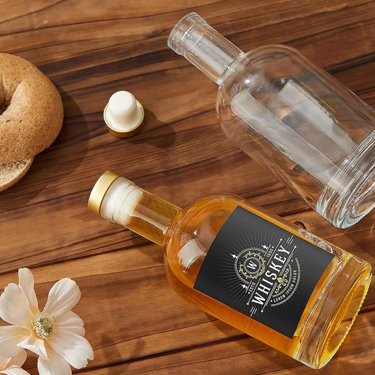 YBCPACK 12 piccole bottiglie di vetro da riempire da 100 ml, bottiglie vuote di liquore, grappa con tappo, tappo termoretraibile, imbuto, etichette, penna, perfetta per zaba, liquori e succhi di