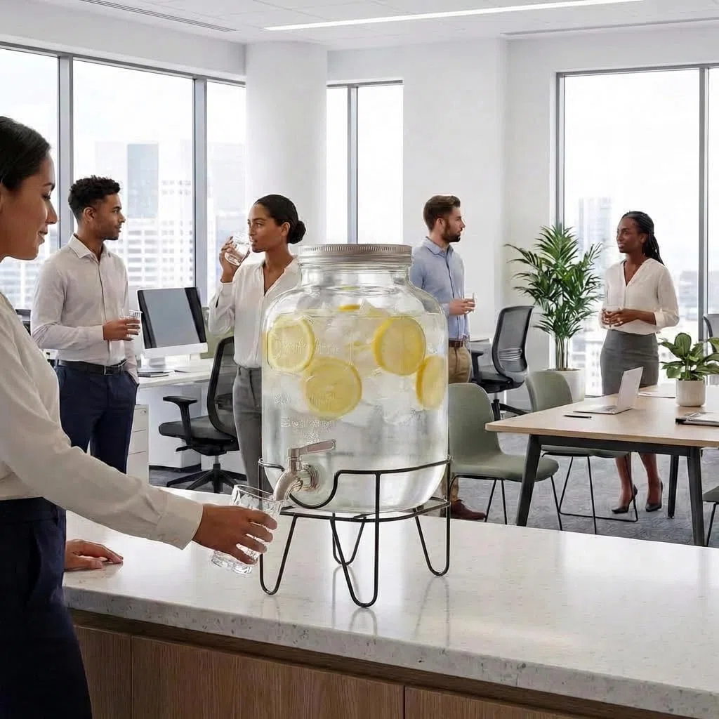 Dispenser in Vetro per Bevande 4L con Rubinetto Cromato, Lavabile in Lavastoviglie, Campeggio o Aperitivi, Ideale Per Bar, Cucina, Pub, Ristorante, Contenitore Distributore Acqua Con Supporto