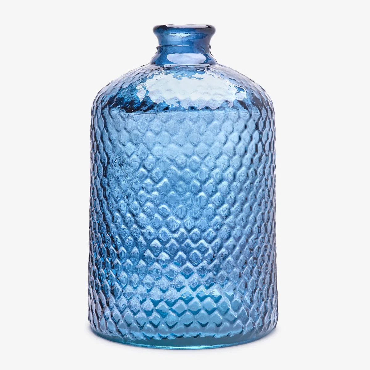 Bottiglia di vetro riciclata di grandi dimensioni con design a scaglie in rilievo - Caraffa di vetro in stile mediterraneo lavorata a mano per la decorazione della casa (Blu Navy)