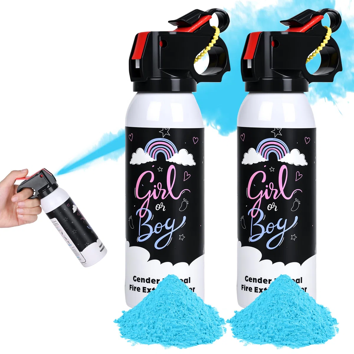 Baby Gender Reveal Fire Extinguisher; Spray Colorato con Polvere Fumogena; Idea per una Festa di Rivelazione del Genere del Bambino Sicura al 100% ed Ecologica (blue)