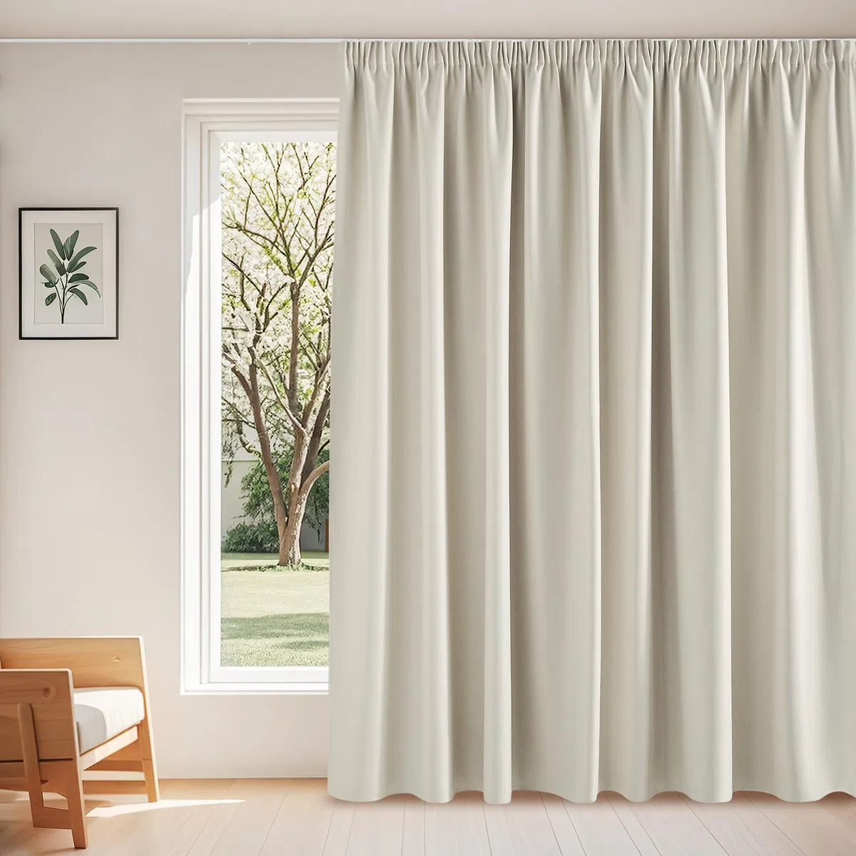 PONY DANCE Tenda Oscurante Moderne per Soggiorno per Binario a Soffitto 1 Pezzo L300 x A220 cm Tende Termiche Isolanti con Fettuccia, Beige Chiaro