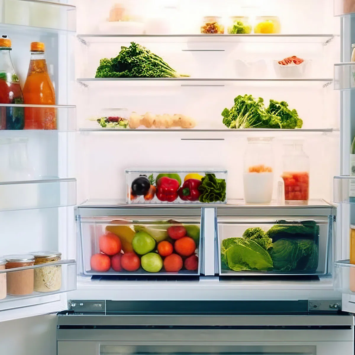 Relaxdays Contenitori per Frigo con Coperchio, Set da 2, Impilabile, Box per Frutta e Verdura, Salvaspazio, Trasparente