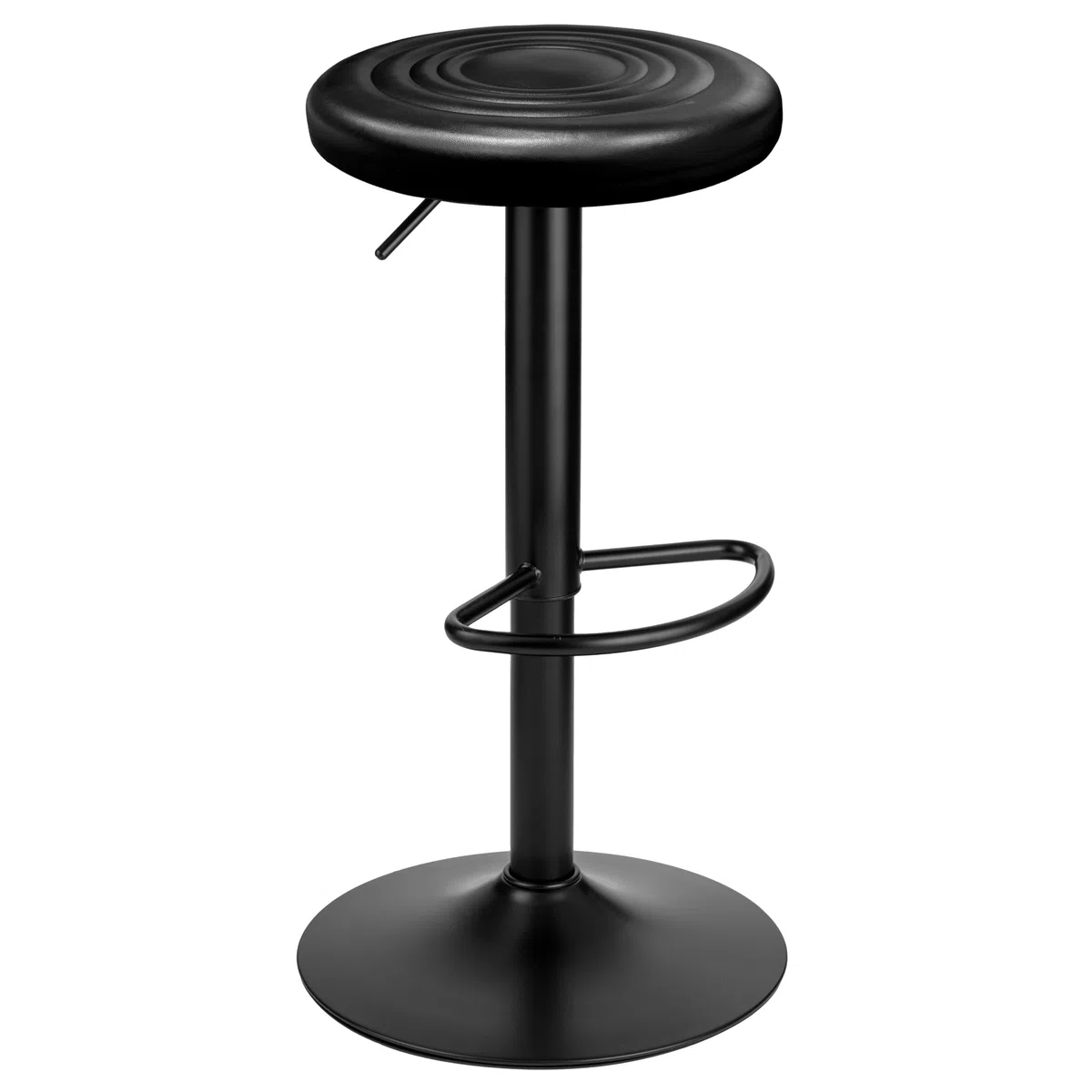 Baroni Home Sgabello Girevole Senza Schienale, Altezza Regolabile, in Ecopelle e Acciaio, Per Sala da Pranzo, Cucina, Bar, Leggero e Montaggio Facile, 39x36x55-76 cm, Nero, 1 Pezzo