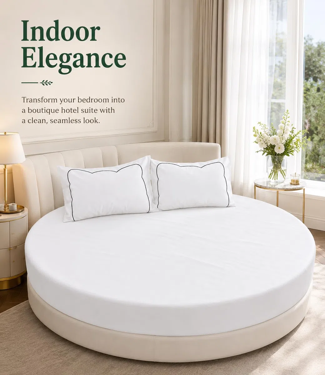 FANSU Lenzuolo Sotto Rotondo Coprimaterasso,100% Cotone Elastic Lenzuolo,220x220 Lenzuola con Angoli Singolo Matrimoniale Bianco Coprimaterasso Traspirante Elasticità