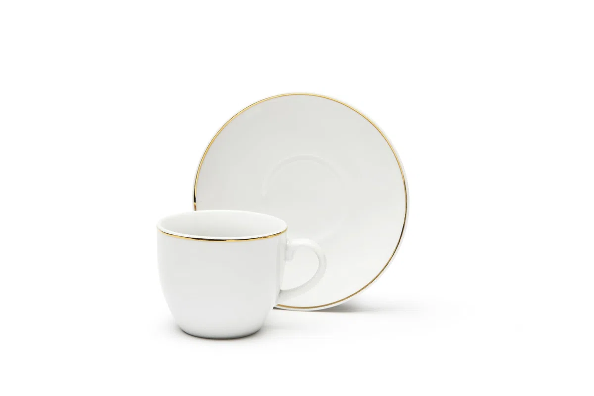 Excelsa Gold Set 6 tazzine con piattino in porcellana con bordo oro