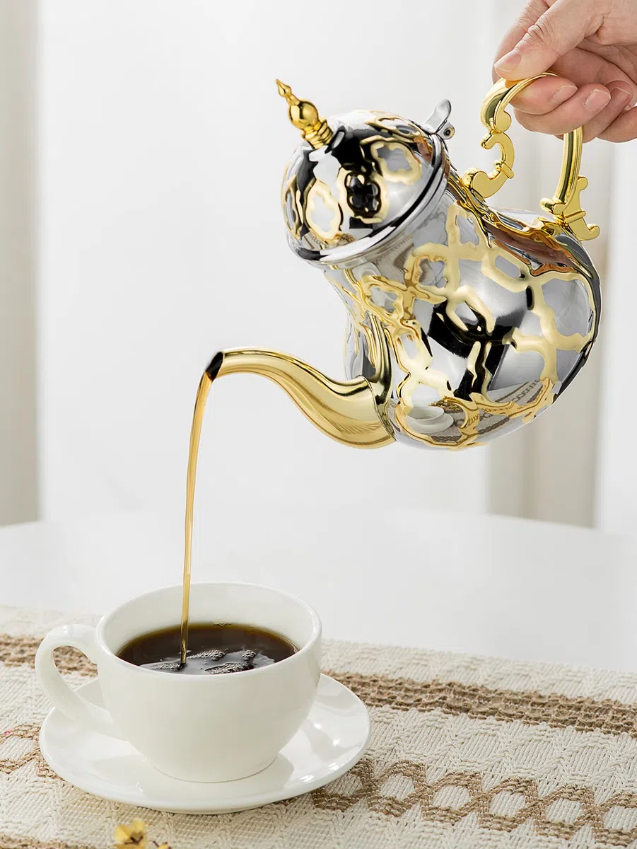 Theiere - Teiera marocchina, 1,2 l, stile arabo, in acciaio inox, per teiera marocchina, stile tradizionale religioso, teapot