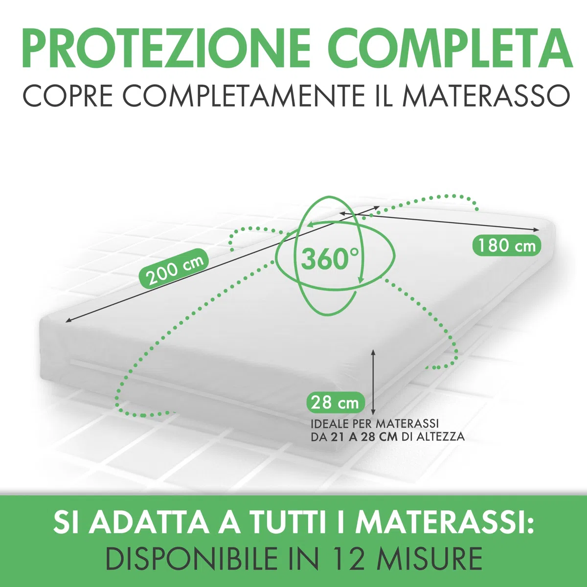 Welldora Coprimaterasso Antiacaro Premium – Copri Materasso Antiacaro Anallergico Testato - Rivestimento con Cerniera - Biancheria da Letto Anallergica (180x200x28cm)
