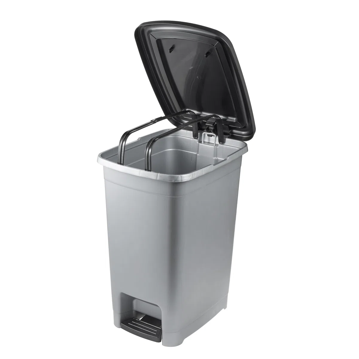 keeeper pattumiera a pedale, 40 l, facile da pulire, pedale per apertura e chiusura igienica, contenitore per rifiuti, 32 x 42 x 53 cm, Olaf, Light Silver (Argento)