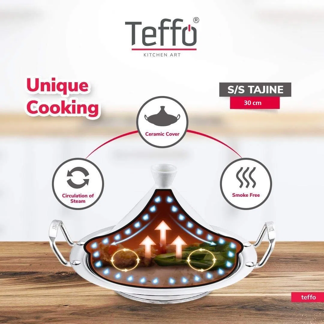 Tajine da cucina tradizionale marocchina in ceramica con fondo in acciaio inox, Ø 30 cm